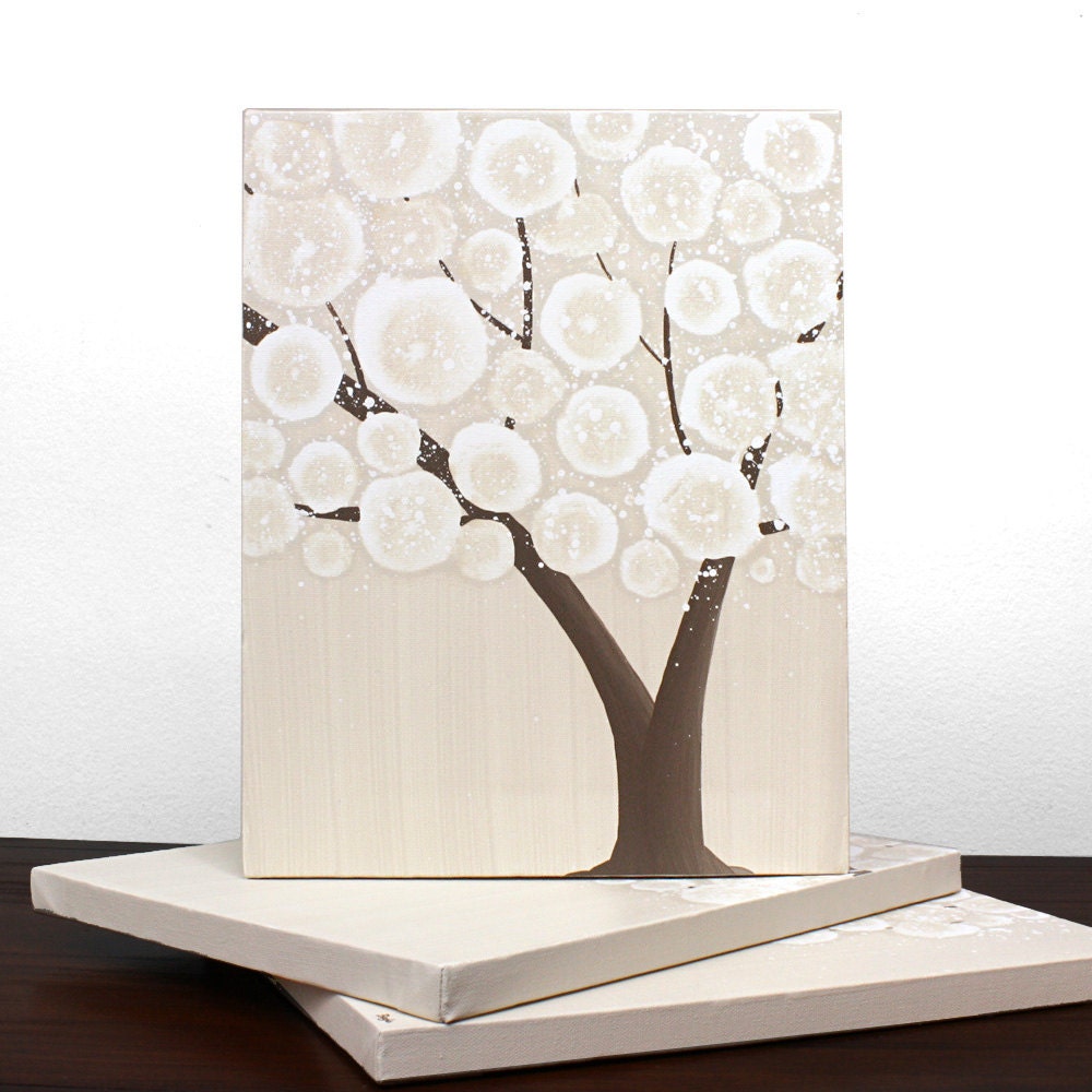Neutral Art Decor - Brown Tree Painting - Original Acrylic Painting on Canvas Triptych - Small 29X12 Home Decor - IN STOCK