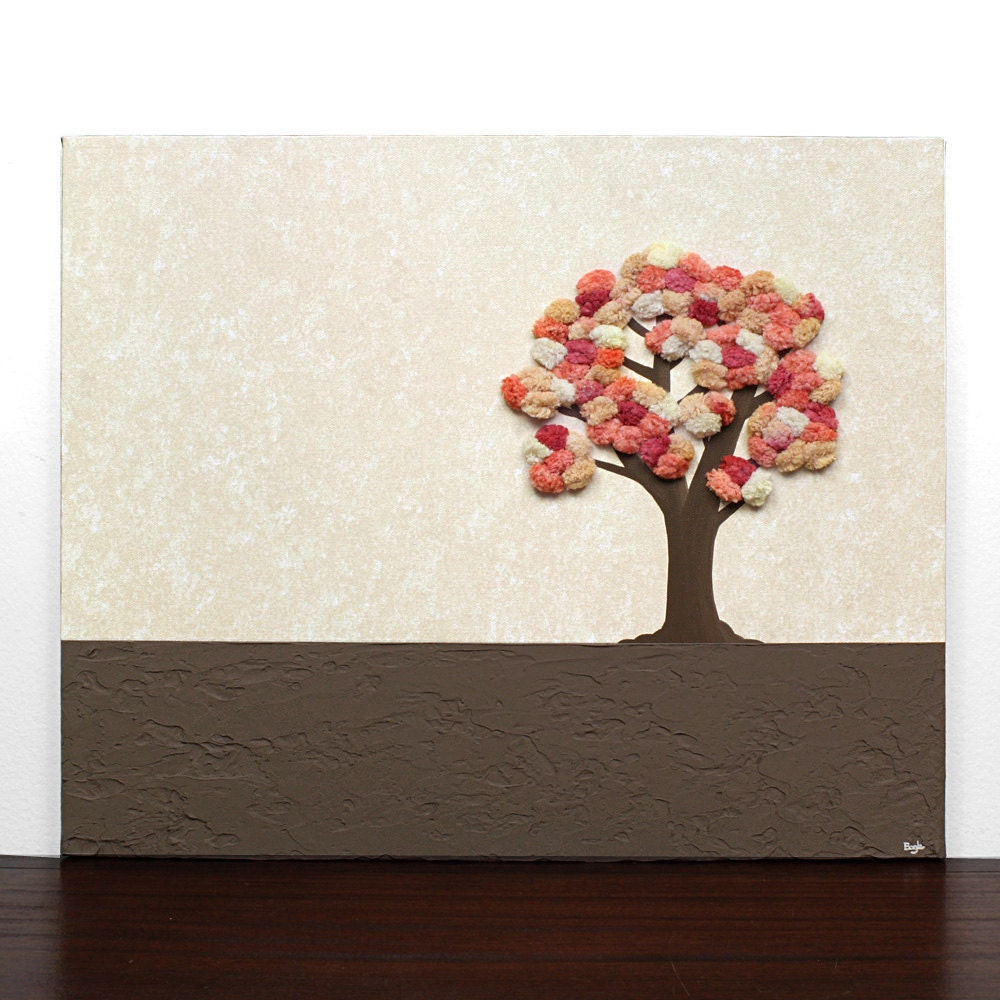 Autumn Tree Painting - Textured Acrylic on Canvas Art - 20X16 Small - Orange, Brown, and Khaki Home Decor - IN STOCK