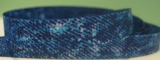 Blue Denim Printed Grosgrain Ribbon in 3/8 inches wide Indigo Acid Wash Blue Jeans