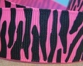 Zebra Stripe Hot Pink and Black Grosgrain Ribbon in 5/8 inches wide Animal Print Wild Tiger HPZ