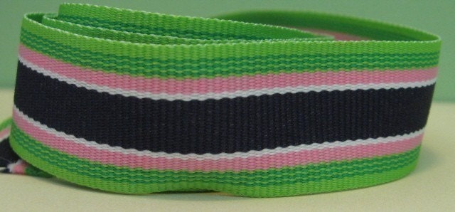 3 yards Bahama Mama Preppy Stripe Grosgrain Ribbon in 7/8 inches wide Lime Green Pink Navy White Striped