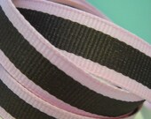 Pink and Chocolate Brown Striped Grosgrain Ribbon in 3/8 inch width Lollipop