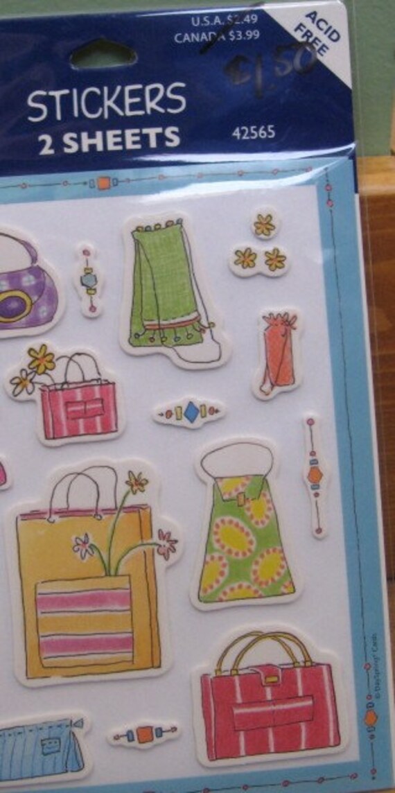 Gone Shopping Girly Purses 3D foam stickers sheets acid free pack of 2 sheets over 50 stickers