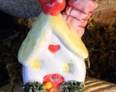 Yellow  Roof terrarium  Clay House w/ cardinal on top  Ceramic glazed Terrarium  Miniature