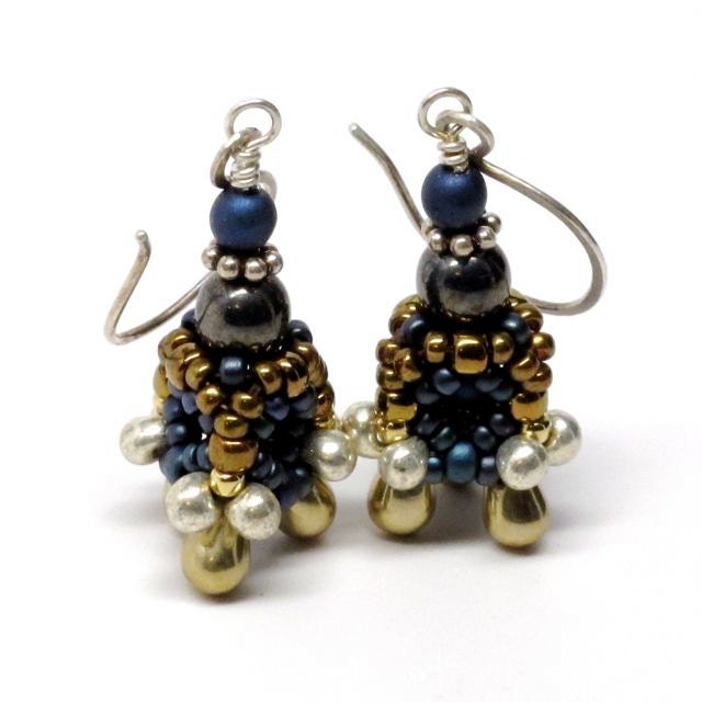 Triangle Temple Beaded Bead Earrings Sterling Silver Wire