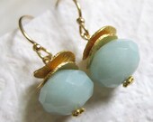 Pale Blue Amazonite and Gold Vermeil Disk Drops