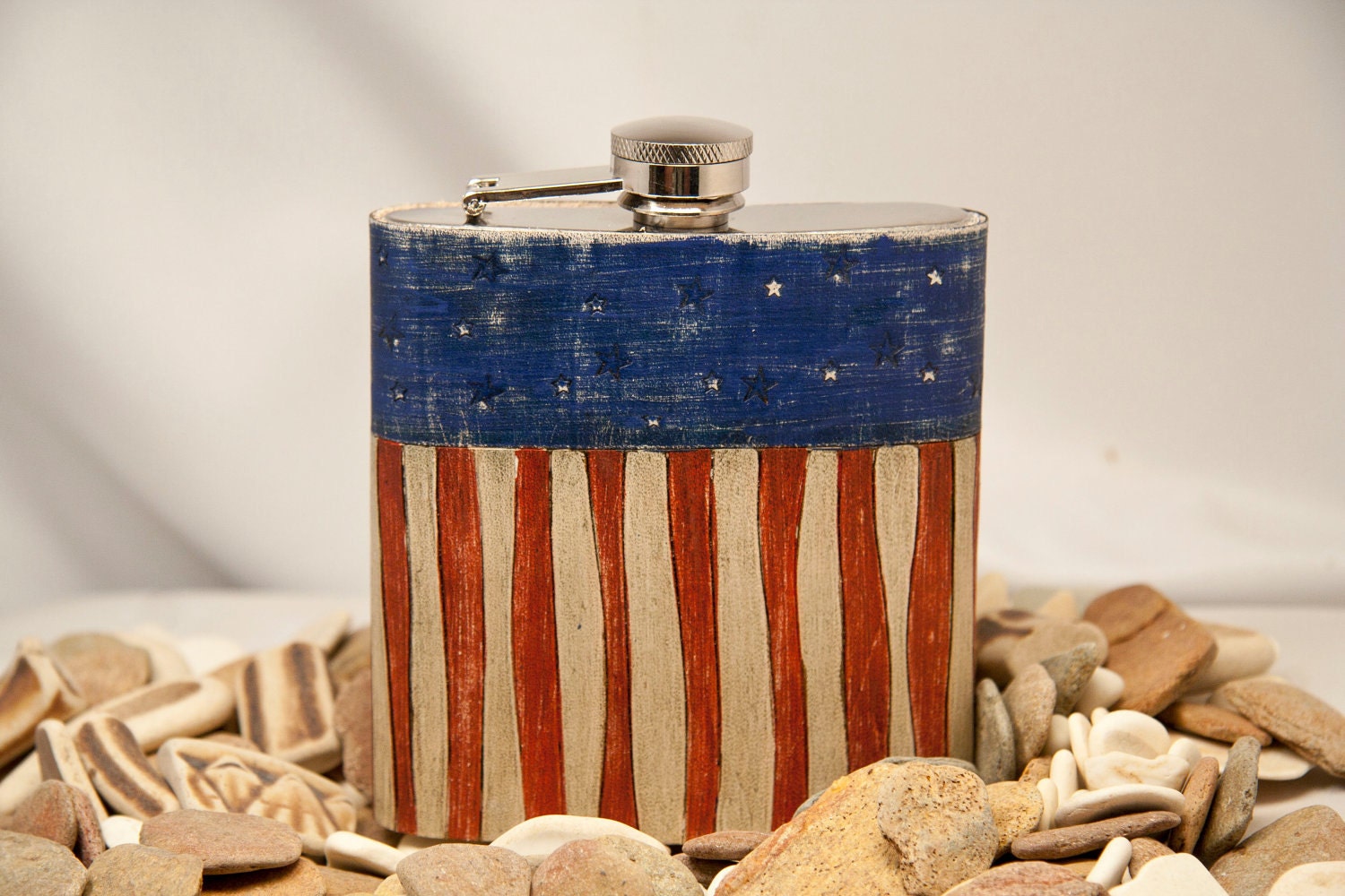 flask 6 oz, Distressed Leather, American Flag,