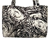 Tote Diaper Bag - Handmade Handbag in black and white print fabric