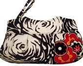 Handmade clutch bag, handmade handbag, black and white, applique embellishment, pleated handbag