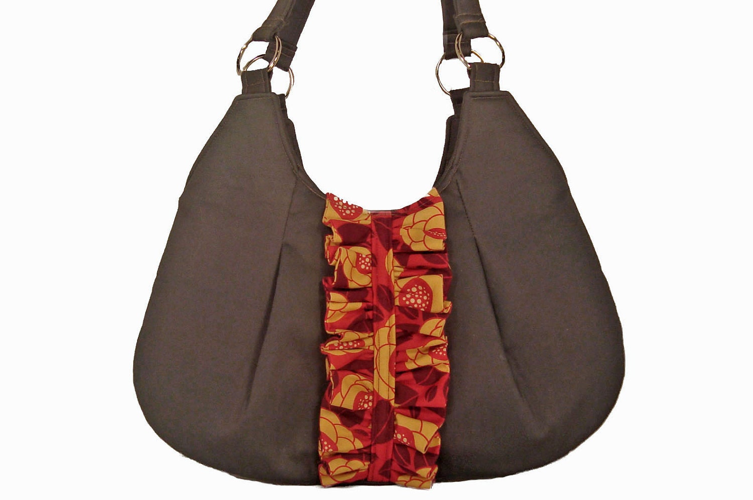 Small Shouder Bag - Handmade Handbag in charcoal gray with ruffle embellishment