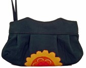Handmade Fabric clutch in deep teal with applique embellishment