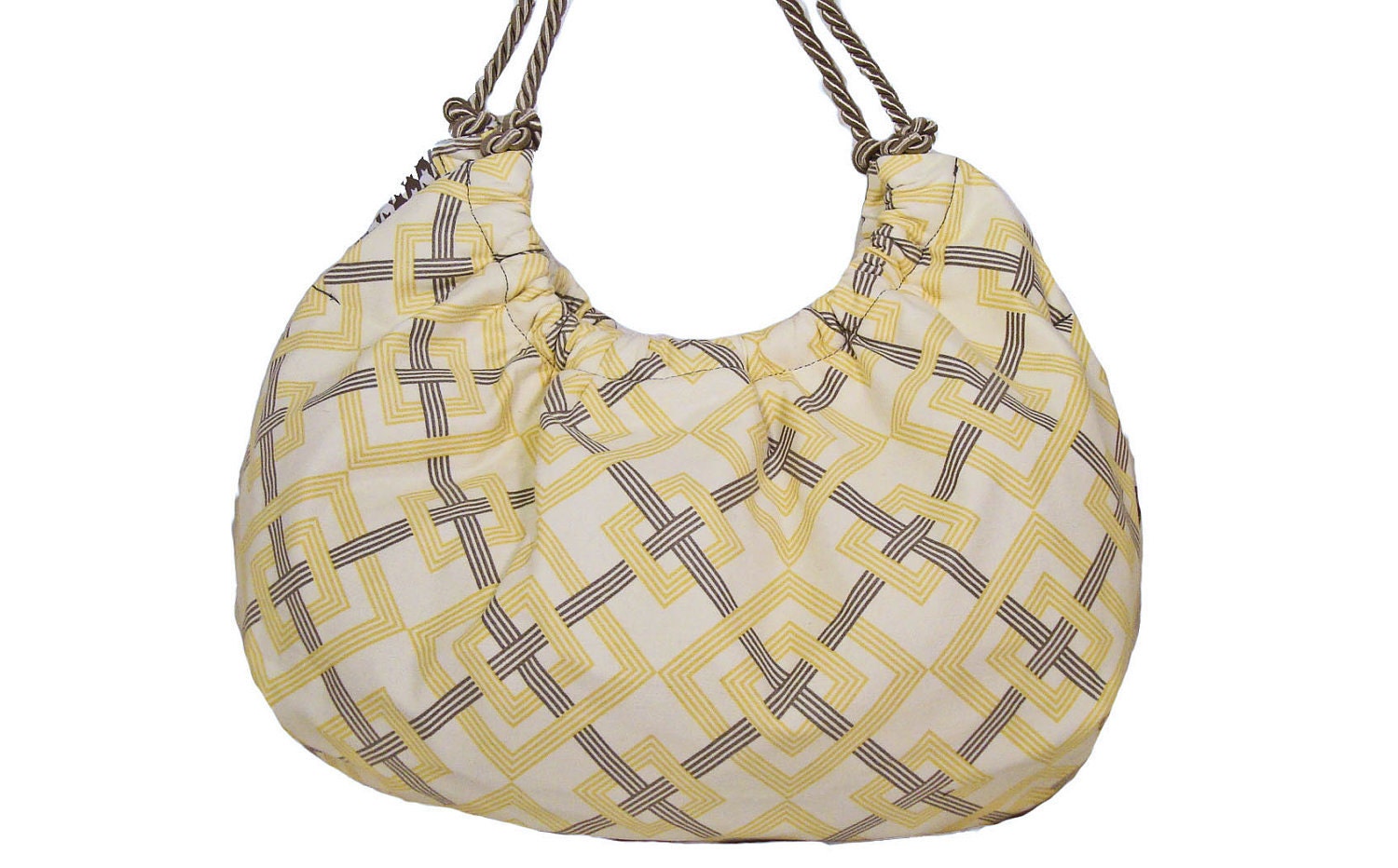 SALE: Handmade Hobo Handbag - yellow and gray diamond print fabric