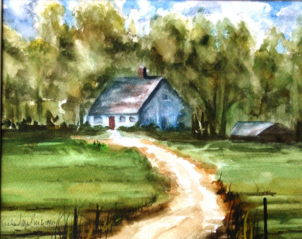 Items similar to watercolor original painting art rural farm house