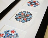 Polish Folk Art Wycinanki Digital Woodblock Print - Framed 3-up square