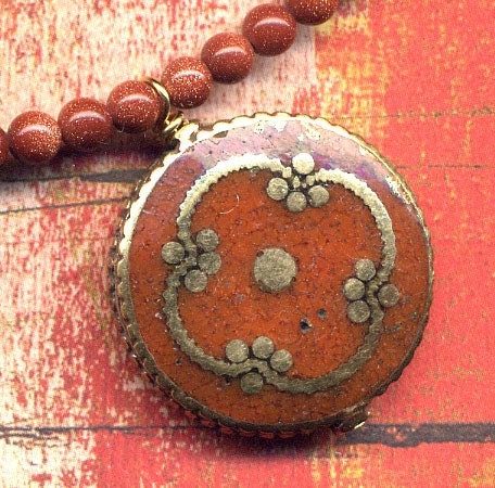 Nepalese Brown Agate Mandala Pendant, Goldstone Beads Necklace, Statement Jewelry, Ethnic Pendants, Handmade Nepal Jewelry - Annaart72