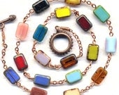 Multi color Neclace, Multi Color Unique Czech Beads Necklace in Cooper Chain Version, handmade jewelry by annaart72