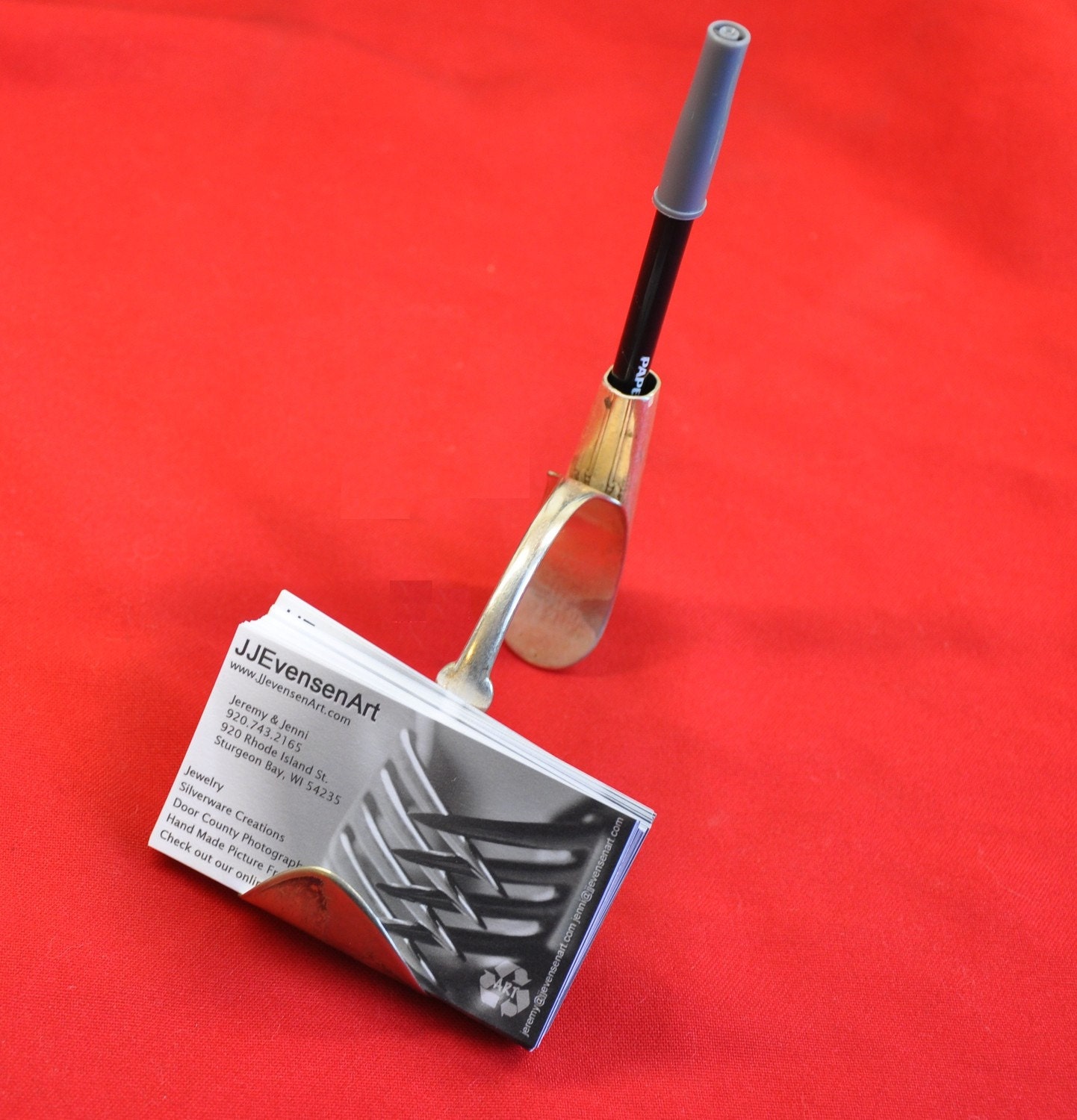 Spoon Business Card Holder With Pen Holder