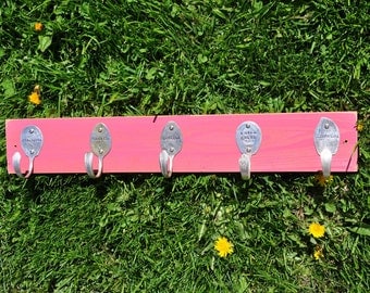 Personalized Spoon Hooks Coat Rack in Pink Distressed
