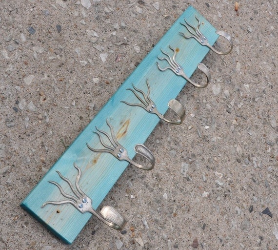 Go Turquoise Stained 5 Funky Forks Coat Rack OH YEAH