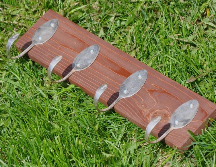 4 Vintage Spoons FUN Brown Painted Coat Rack