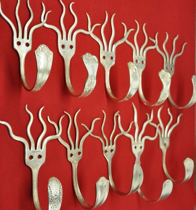 10 Silverware Coathooks Modern Decor Recycled art with forks