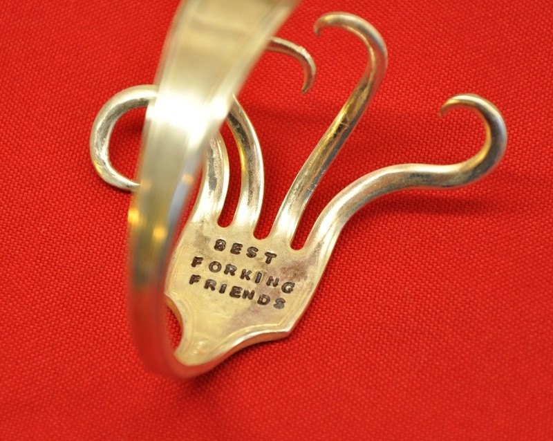 2 Silver Best Forking Friends Fork Cuff Bracelets