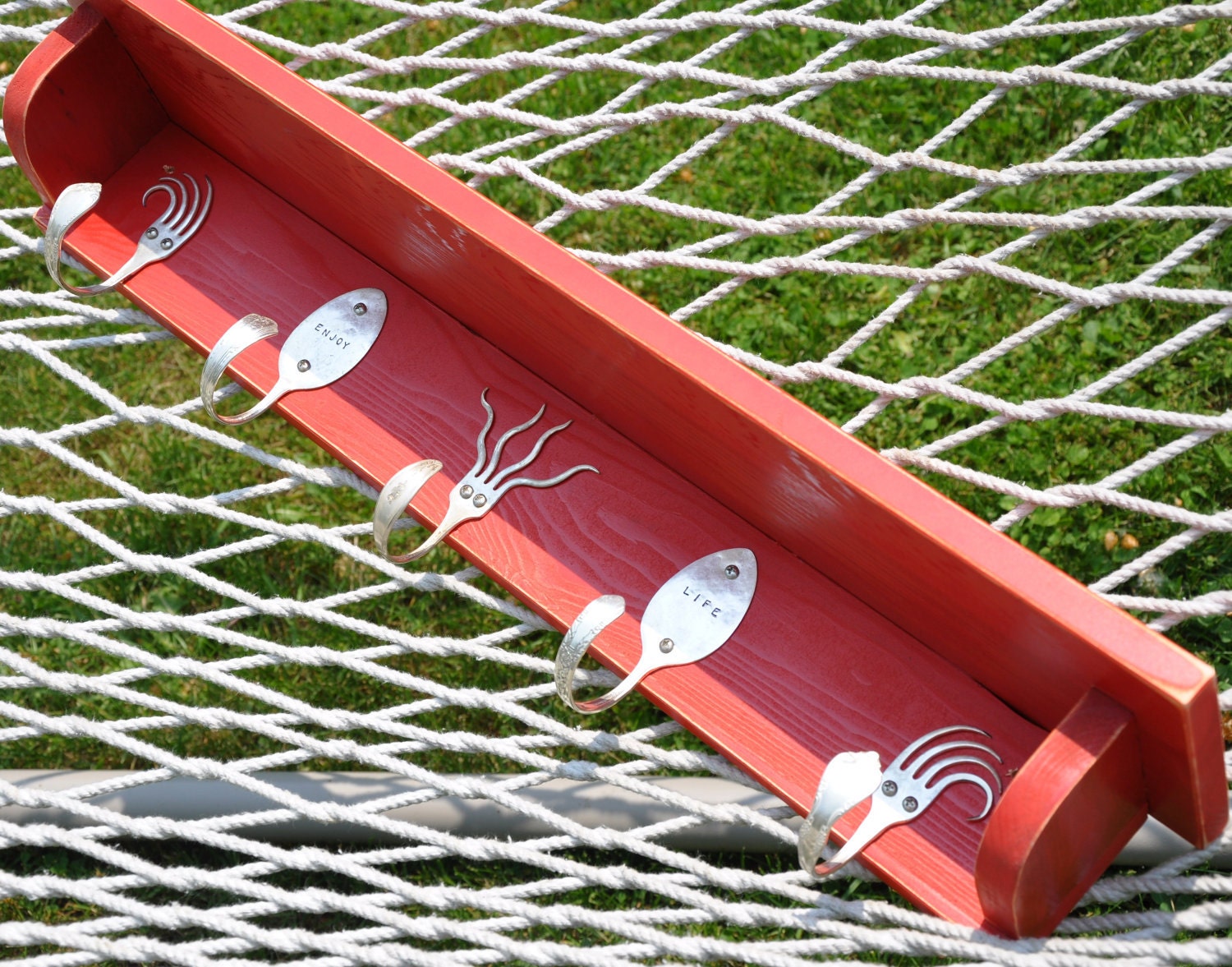 Red Spoon and Fork Shelf Distressed  Personalized Enjoy Life