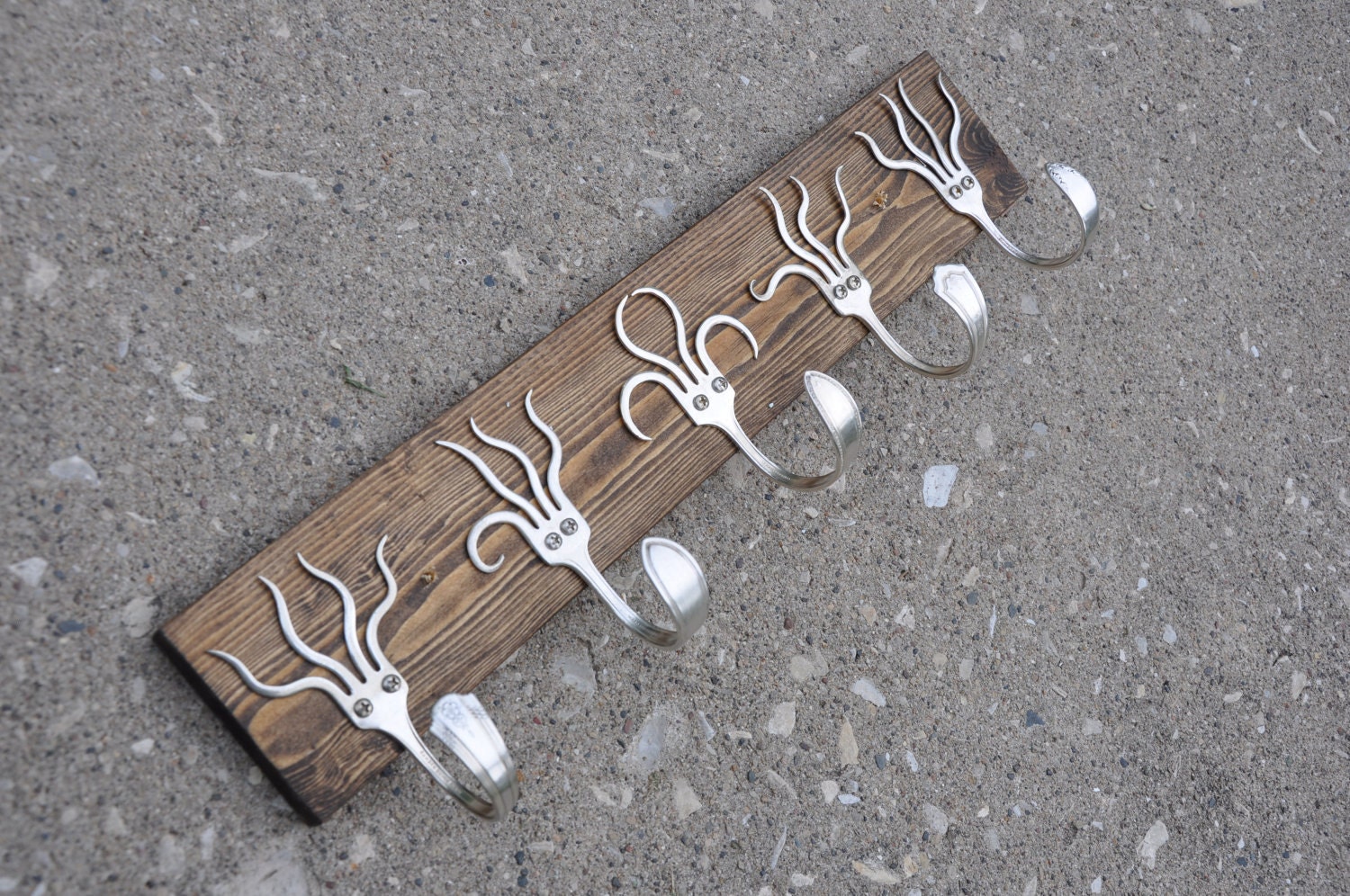 Chocolate Brown Stained 5 Funky Forks Coat Rack