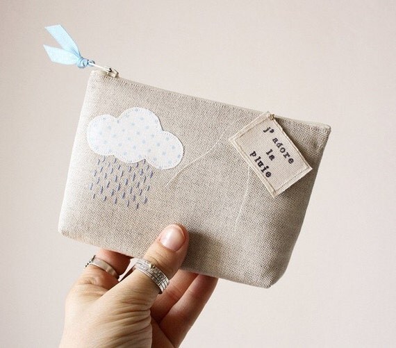 unique linen pouch - j'adore la pluie