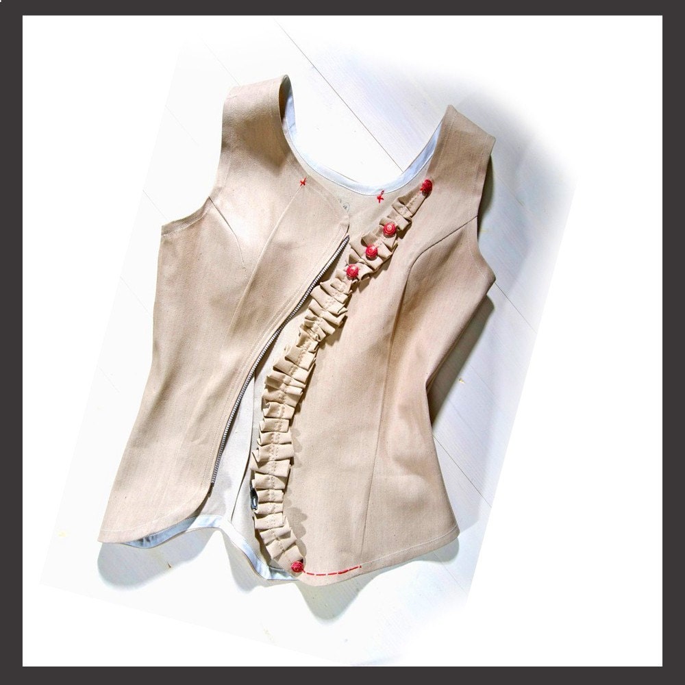 Beige Denim Top Handmade couture Shirt