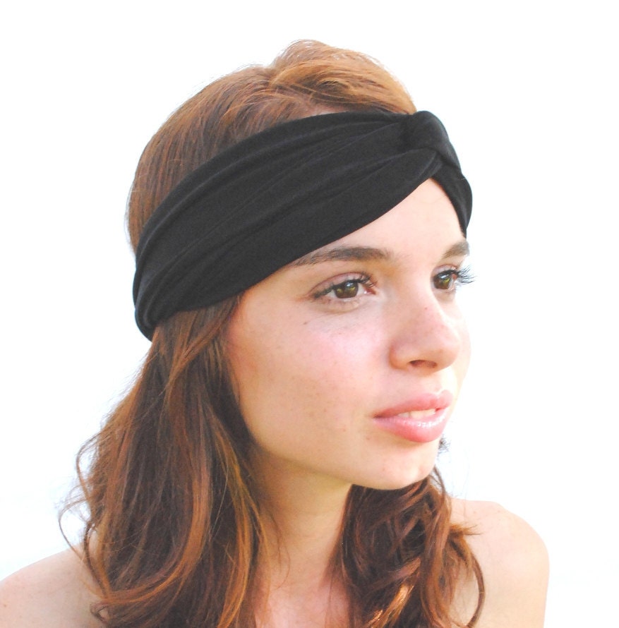 Turban Headband Headwrap in Black Yoga Workout Twisted Band Headpiece
