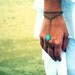 Slave Bracelet Hand Bracelet Piece Hipster Bronze Chain Boho Bohemian One Turquoise Bead Two Strand Hand Jewelry
