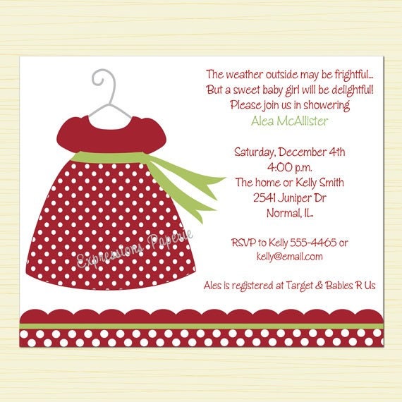 Girl Christmas Dress Baby Shower Invitation Il_170x135