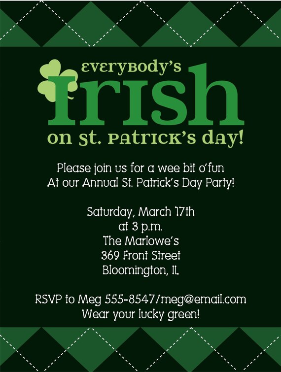 Everybody's Irish on St Patricks Day Invitations Il_570xn