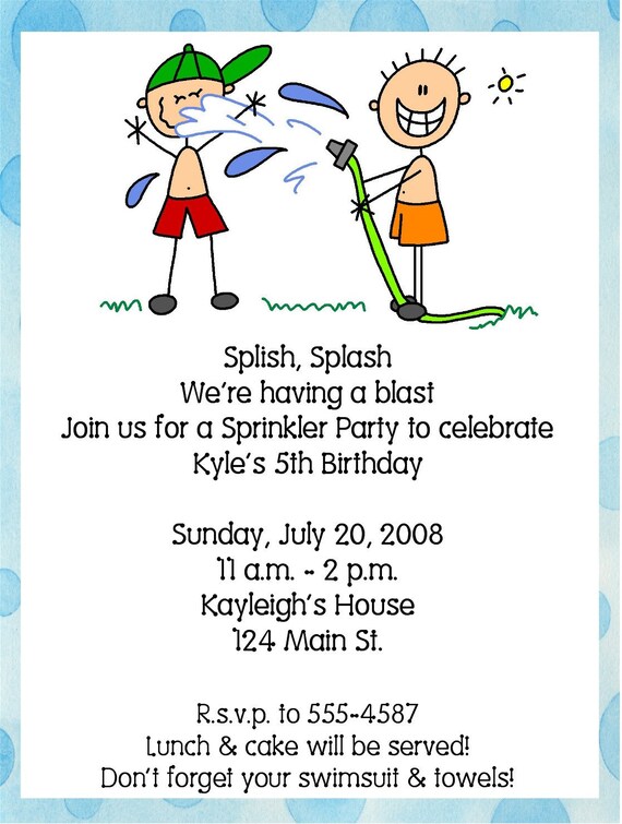 Pool/Summer/Swim/Sprinkler Birthday Party Invitations Il_570xn