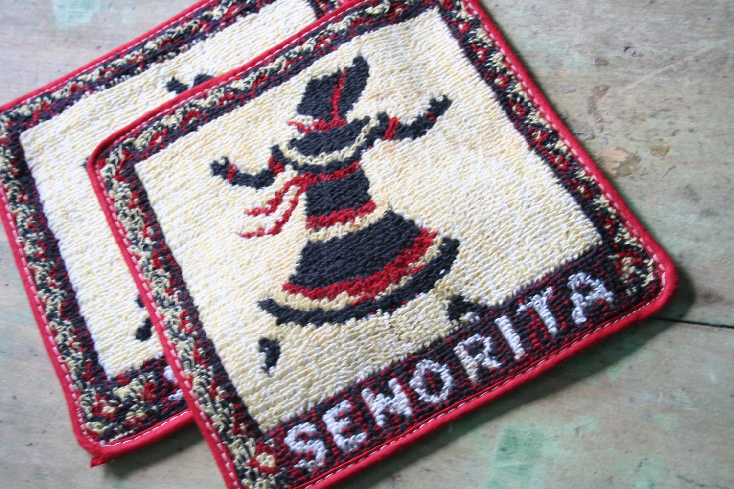 Vintage Senor / Senorita Spanish POTHOLDERS or Mats