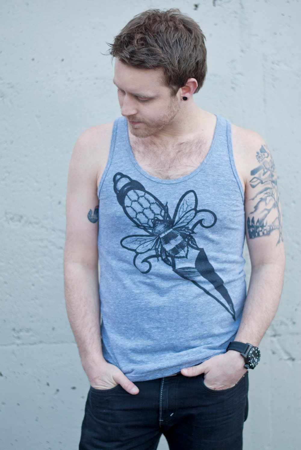men's tri-blend dagger tank top size small