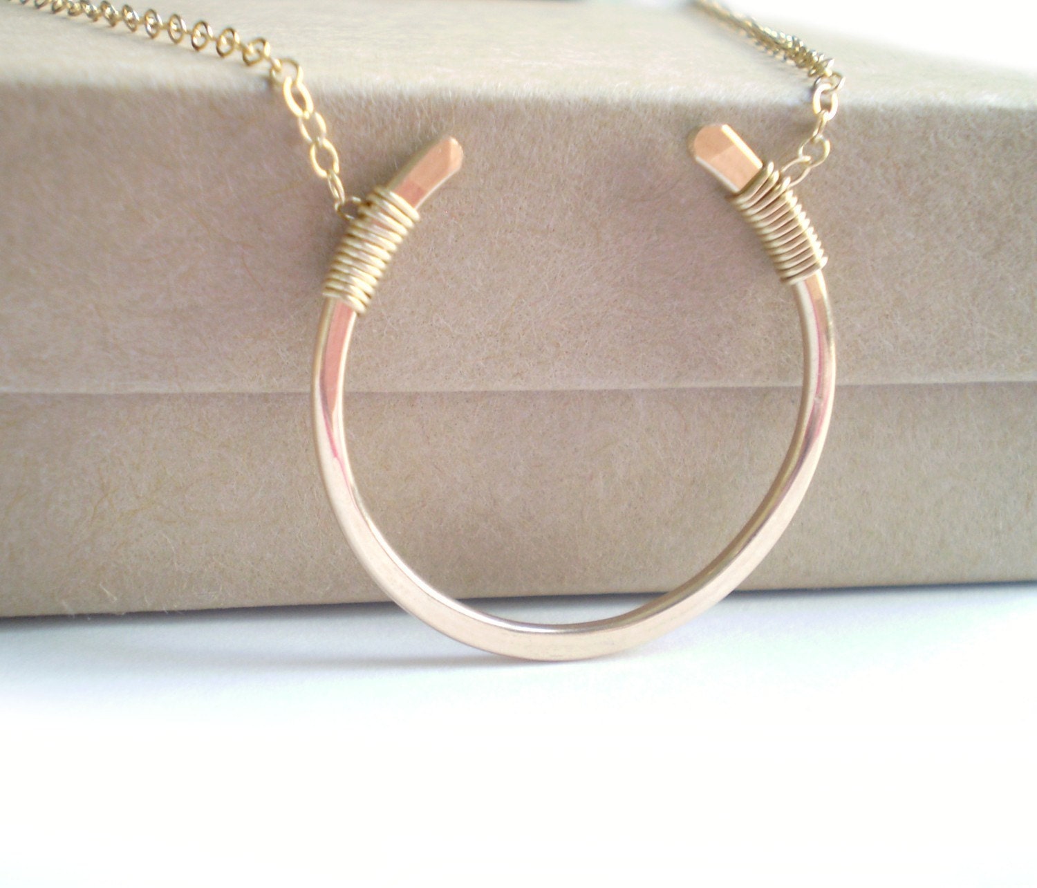 Open Circle Necklace - Large Hand Formed Hammered Gold Filled Open Circle on Delicate Gold Filled Chain