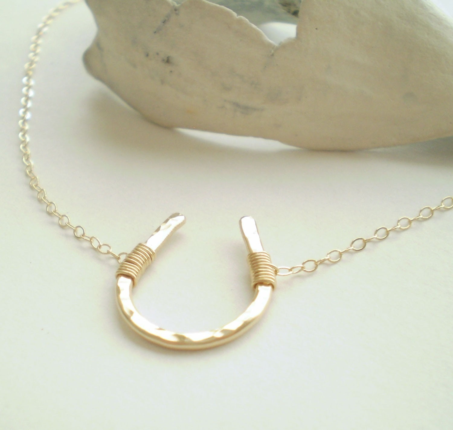 Luck Necklace - Simple Hammered Gold Filled Horseshoe on Delicate Gold Filled Chain