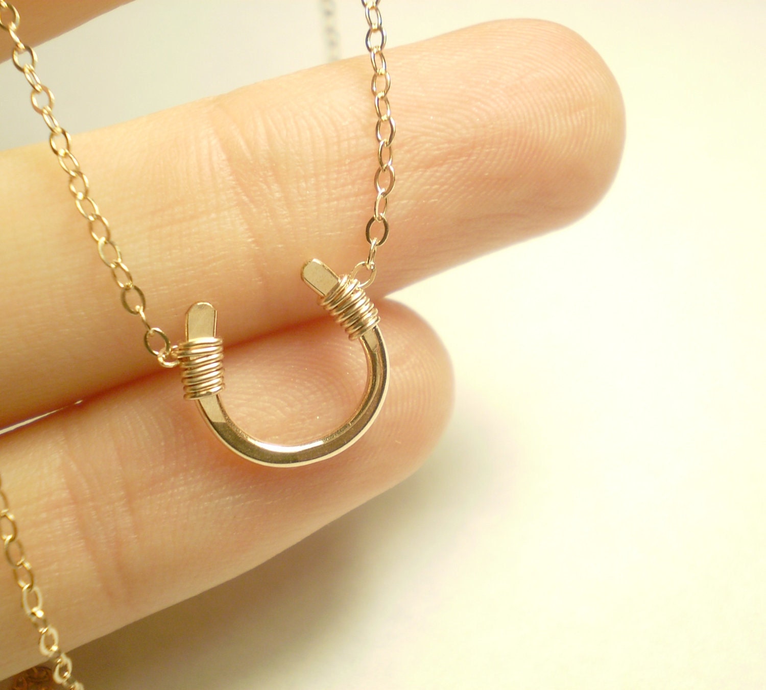 ROSE GOLD Tiny Luck Necklace - Tiny Hand Formed Rose Gold Filled Horseshoe on Rose Gold Filled Chain