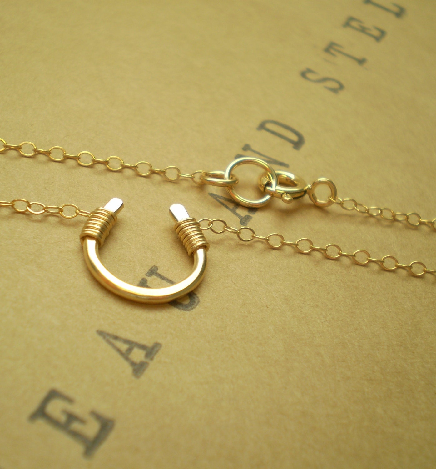 Tiny Luck Necklace - Tiny Hand Formed Gold Filled Horseshoe on Delicate Gold Filled Chain