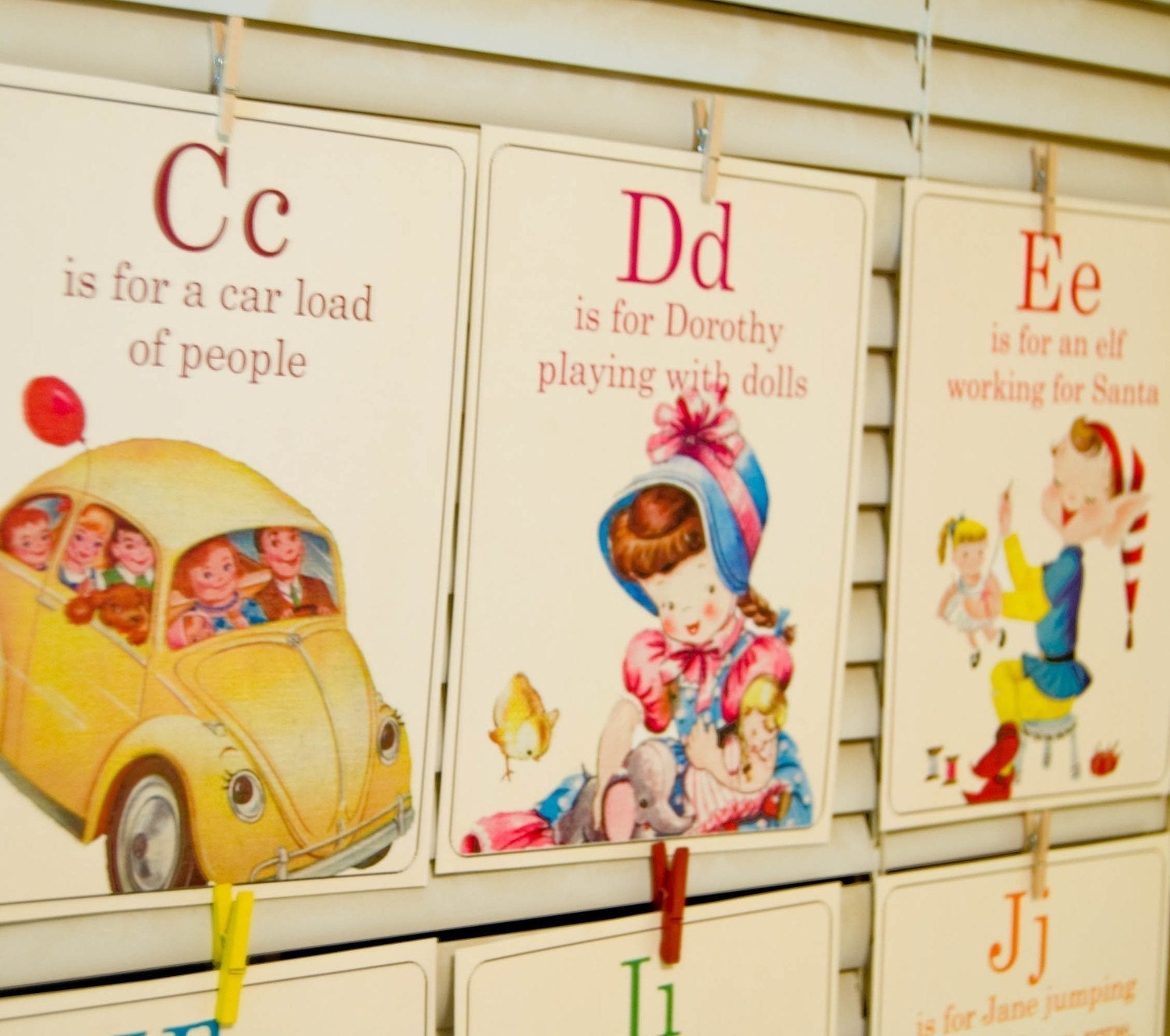 A is for Apple Vintage Flashcards - 5x7 - Set of 26