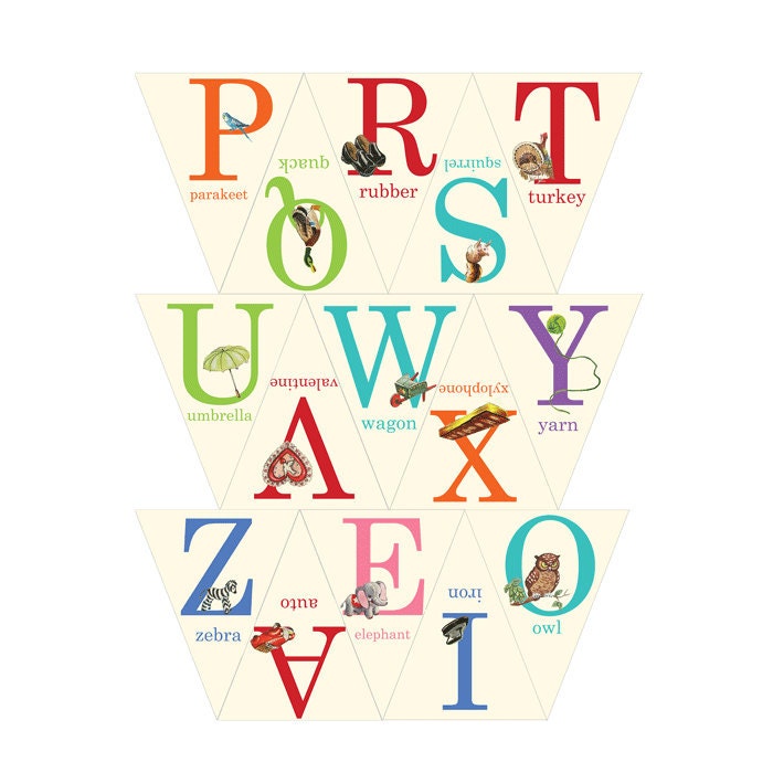 Large Baby ABC Bunting flags - 7" tall- Set of 26