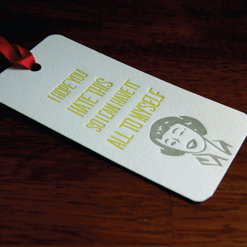 Hate This- Letterpress printed Bottle Tag, Gift Tag