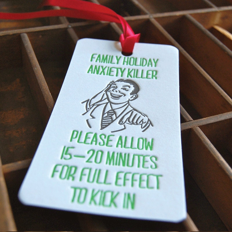 Anxiety Killer- Letterpress printed Bottle Tag, Gift Tag