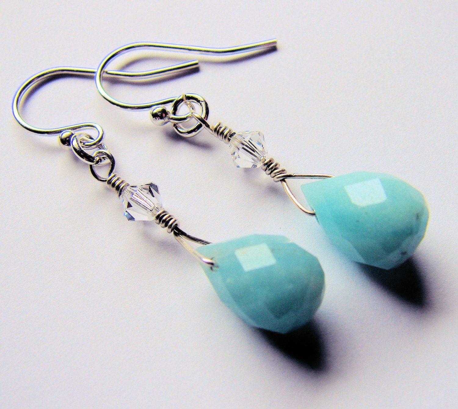 Amazonite Gemstone Briolette and Sterling Silver Earrings