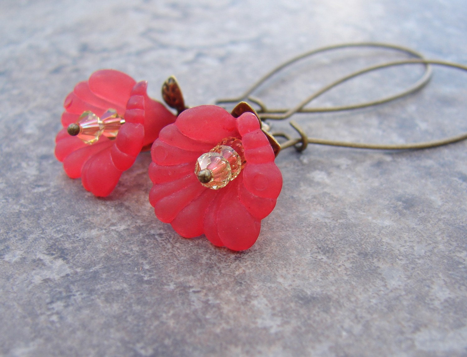 Red Lucite Flower - My Love Blooms for You Earrings