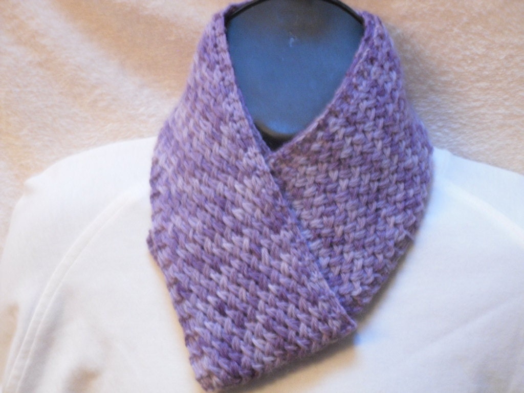 Scarf Hand Knitted in Lilac Hand spun Hand Dyed Wool