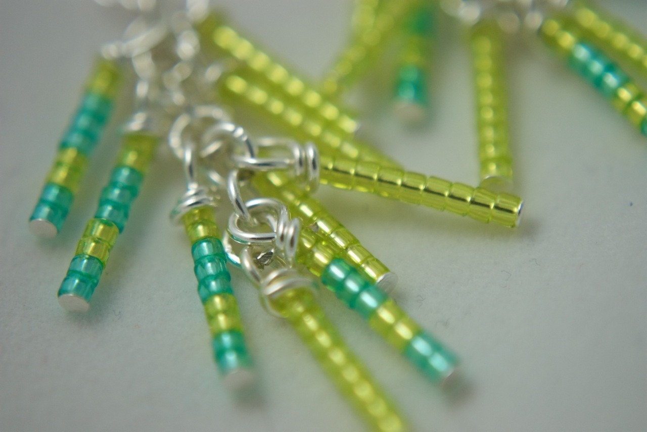 Sterling Silver Glass Fringe Earrings (green and yellow)
