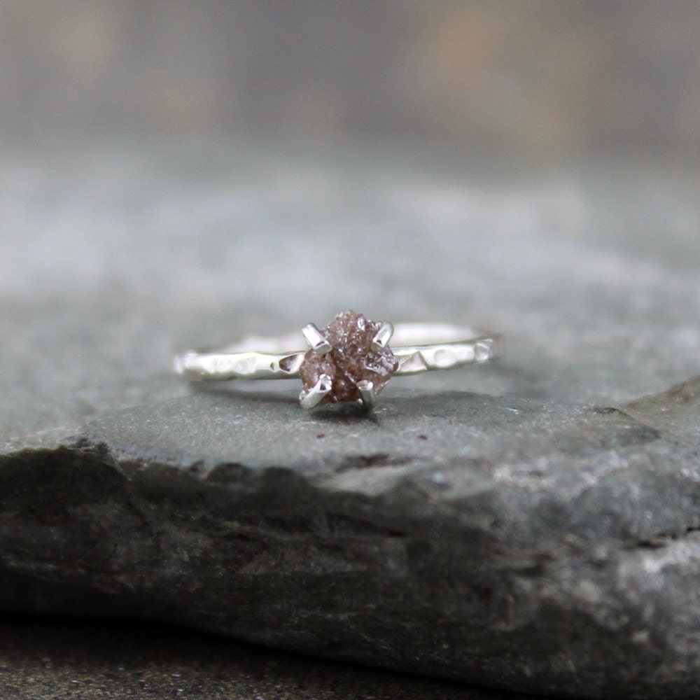 Diamond In The Rough Uncut Diamond Solitaire Engagement Ring - Sterling Silver Ring - Handmade and Designed by A Second Time